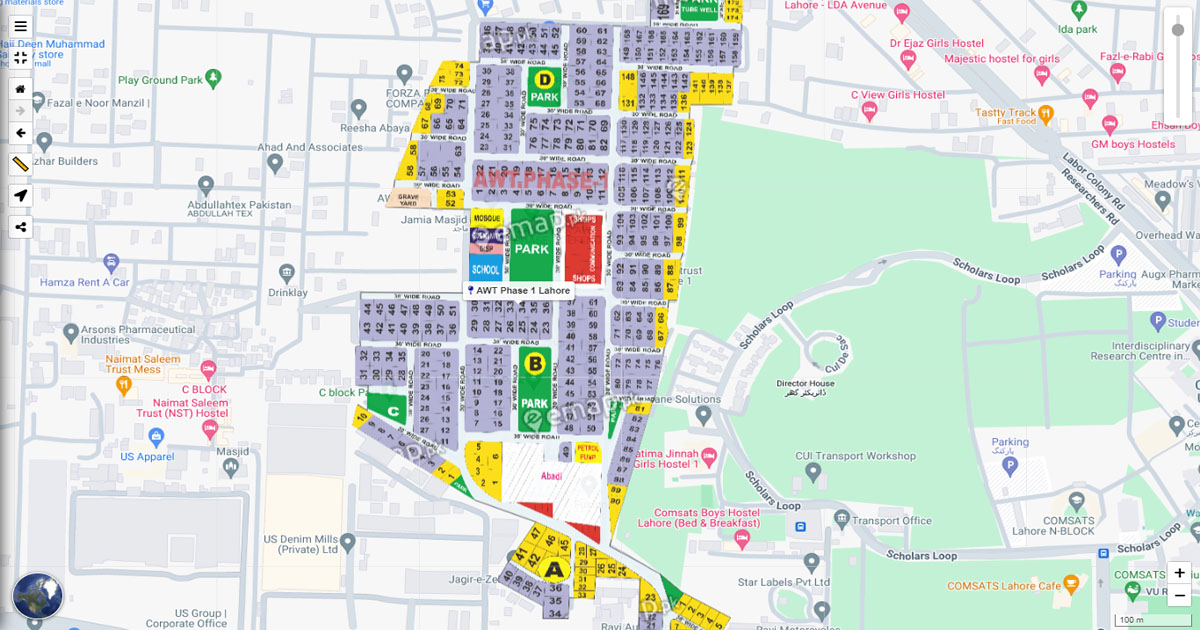 AWT Phase 1 Lahore Map On Google Satellite Emap Pk