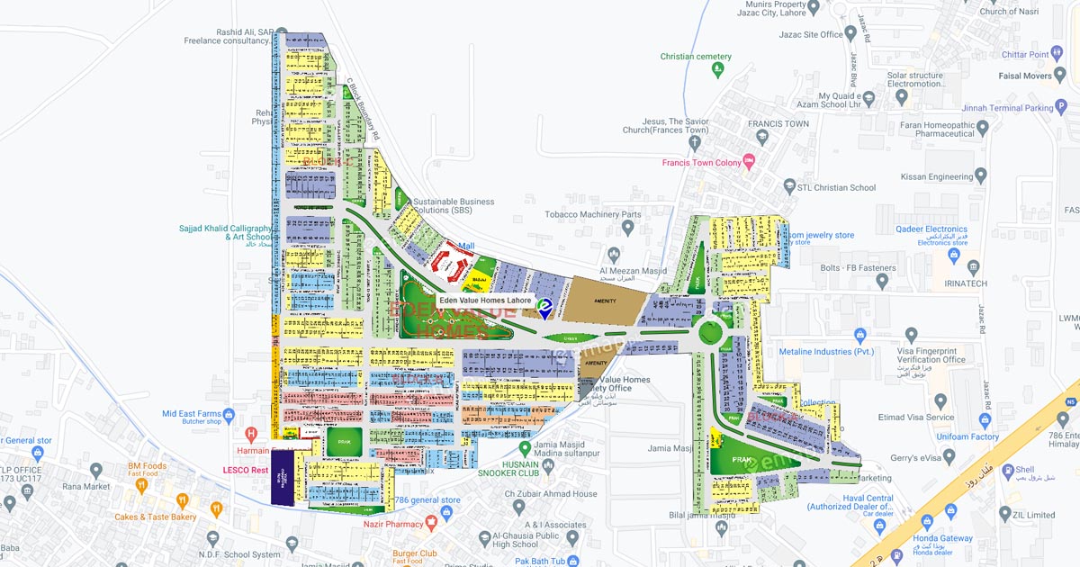 Eden Value Homes Lahore Map with satellite view