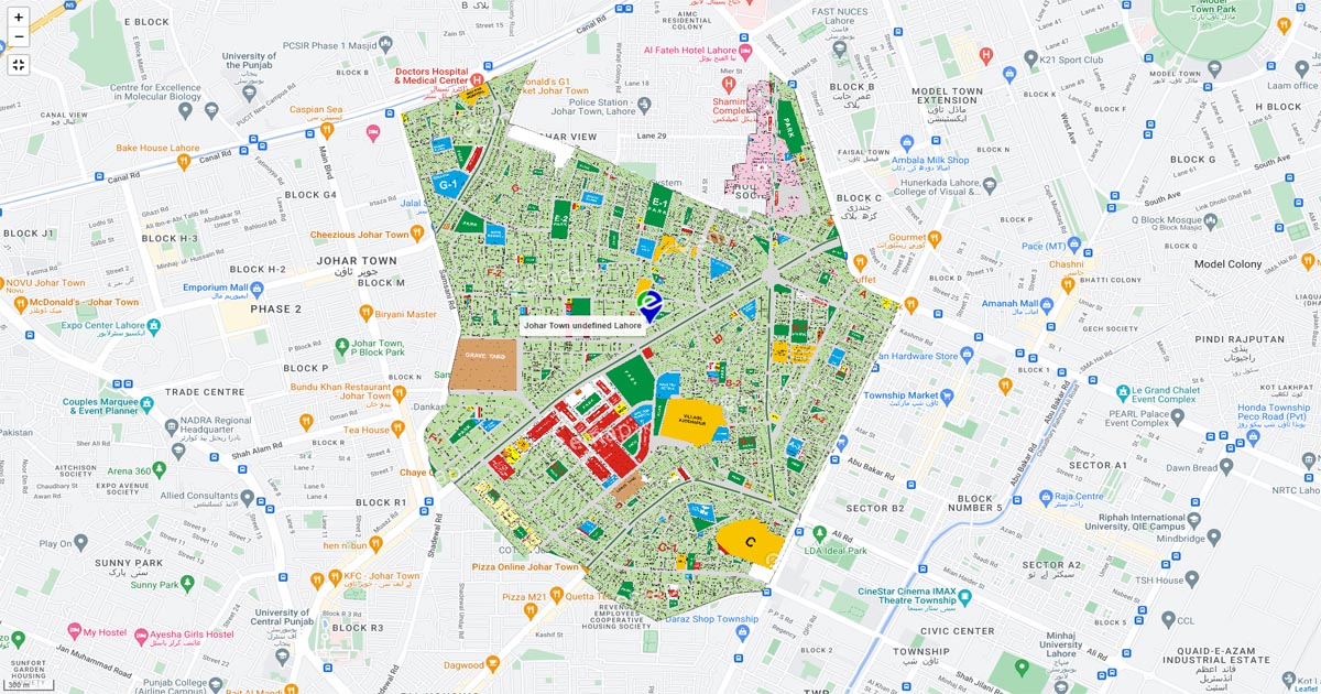Johar Town 1 Map Lahore | Map Satellite View | emap.pk