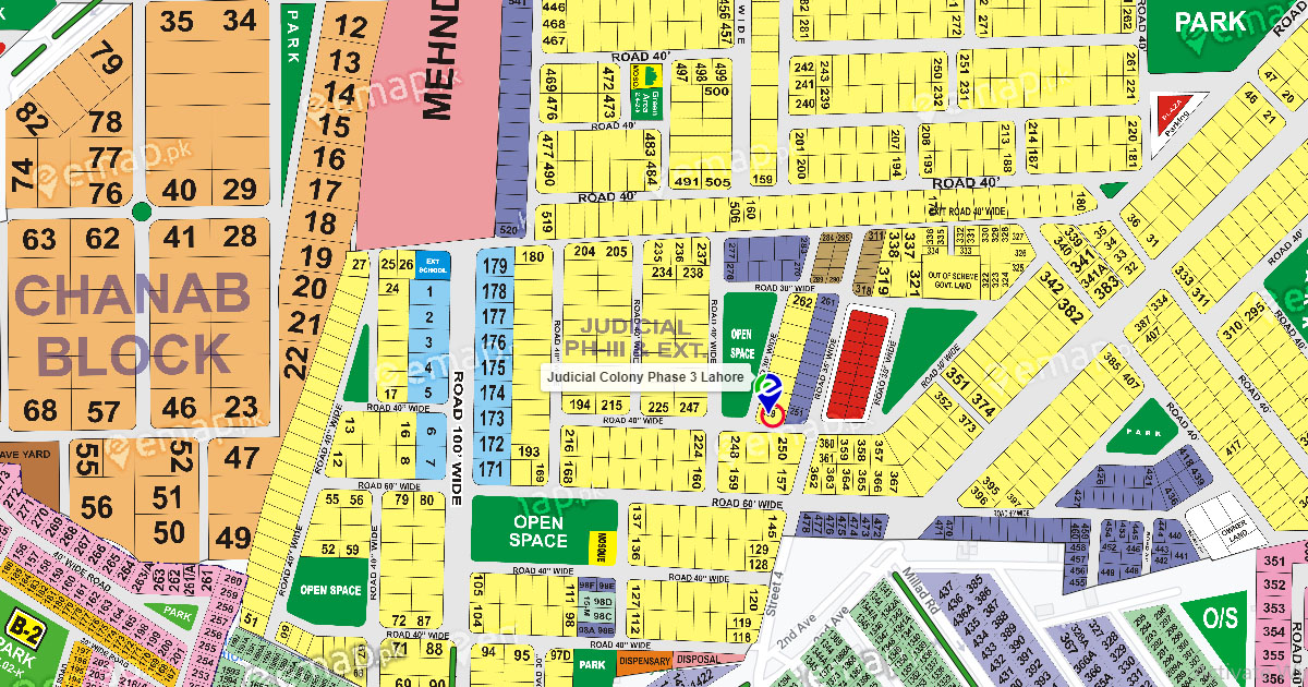 Judicial Colony 3 Map Lahore via satellite view emap.pk