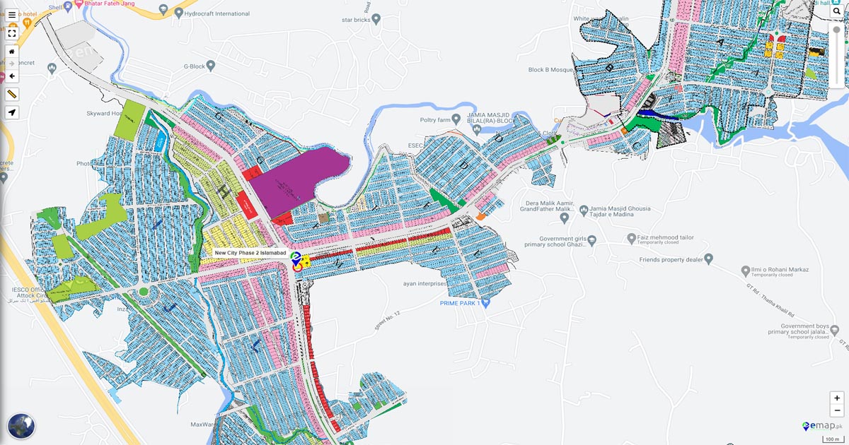 New City Phase 2 Wah Islamabad Latest Map With Satellite View   New City Phase 2 Islamabad Map 