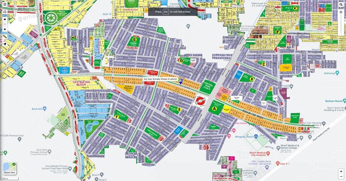 Sui Gas Society Phase 2 Lahore Map High Resolution  emap.pk