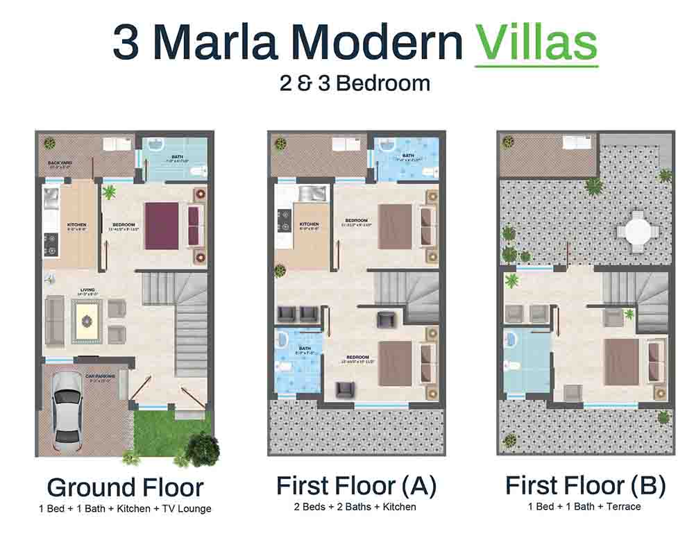 3 Marla Modern Villas Floor Plan